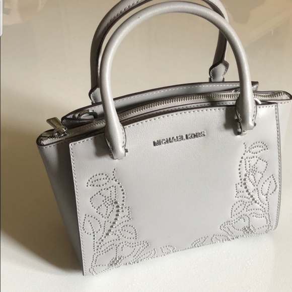 MICHAEL Michael Kors Handbags - MICHAEL KORS ELLIS PEARL GREY, SIVER STUDDED HANDB